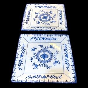 Royal China MCM blue and white floral plates. Set of 2. Ceramic. 11” x 11”